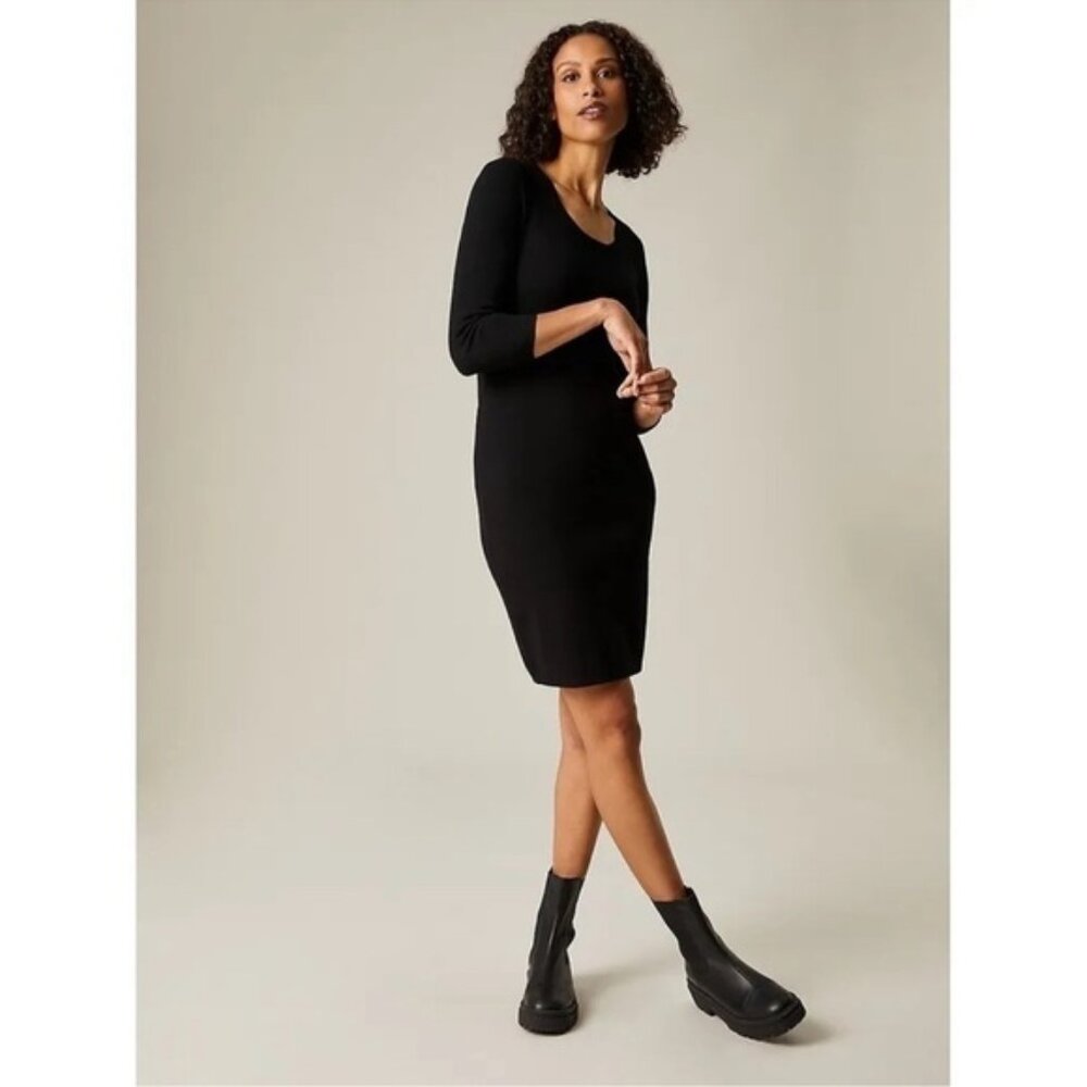 HUDSON North Black Rib Open Neck Form-fitting Midi Dress size Large